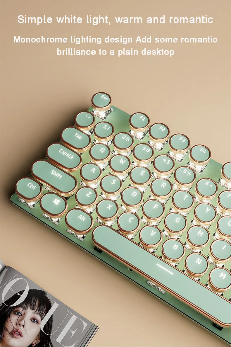 Retro-Style Typewriter Mechanical Gaming Keyboard with White Backlight