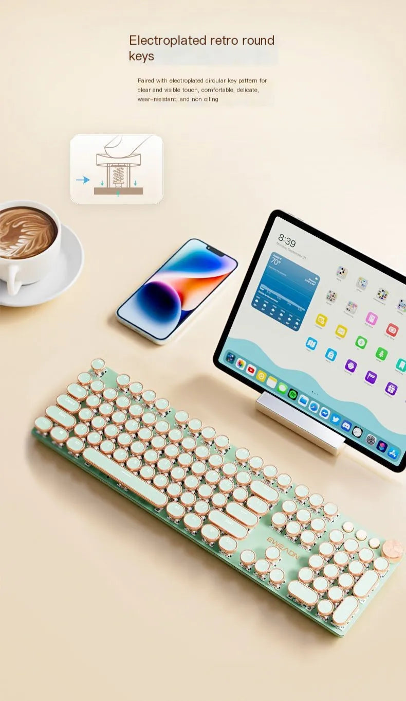 Retro-Style Typewriter Mechanical Gaming Keyboard with White Backlight