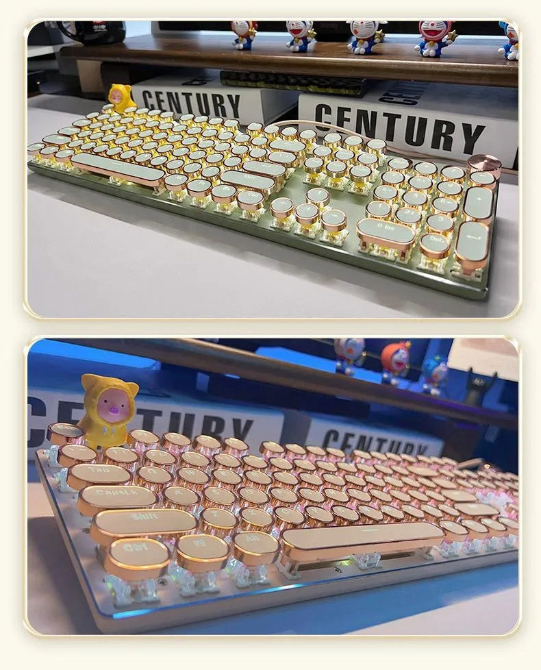 Retro-Style Typewriter Mechanical Gaming Keyboard with White Backlight